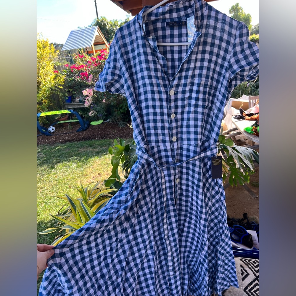 Ralph Lauren Women’s Blue Plaid Buttondown Belted Dress
